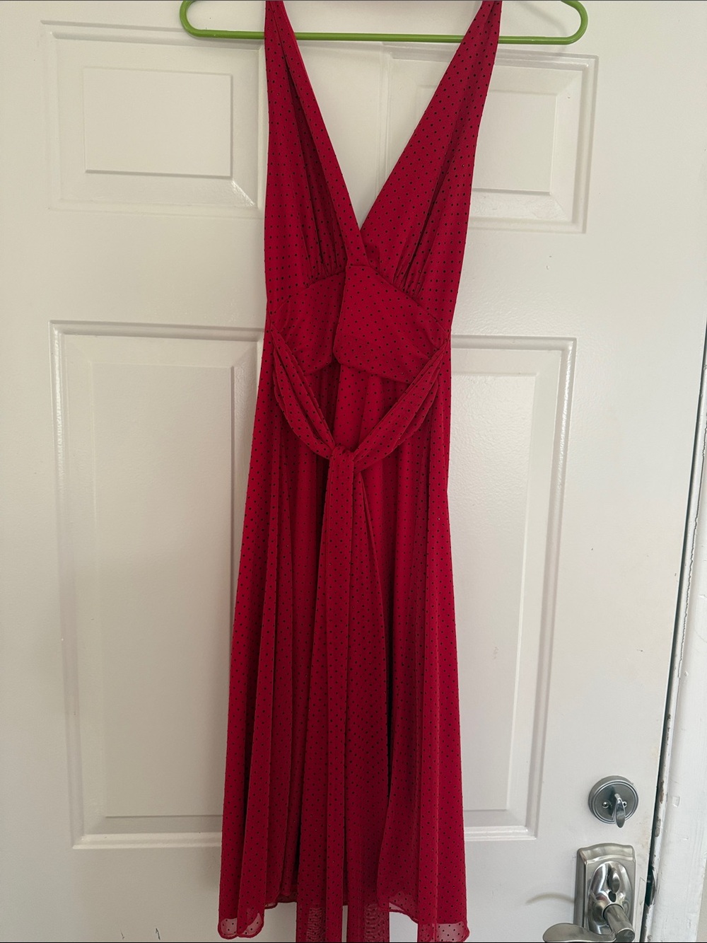 Roulette Red Polka Dot Maxi Dress with Waist Tie